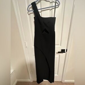 BCBGMaxAzria Black, One-Shoulder, front cut-out & slit Dress